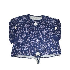 Lacey Chabert Women's Blue Floral Cozy Brushed Tie Front Top Stretch Size 2X NWT